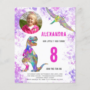 Dinosaur Birthday Party Fotobudget roze Flyer
