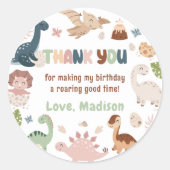 Dinosaur Birthday Party Hartelijk dank Ronde Sticker (Voorkant)