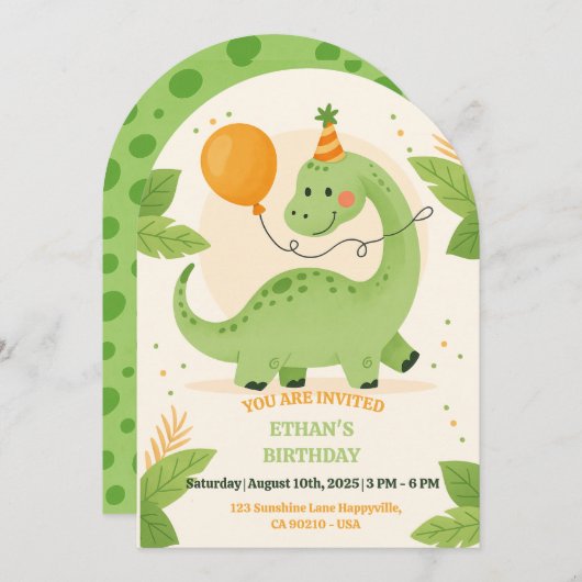 Dinosaur Birthday Party Invitation  (Devant / Derrière)