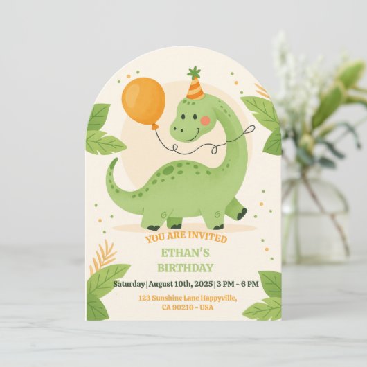 Dinosaur Birthday Party Invitation  (Debout devant)