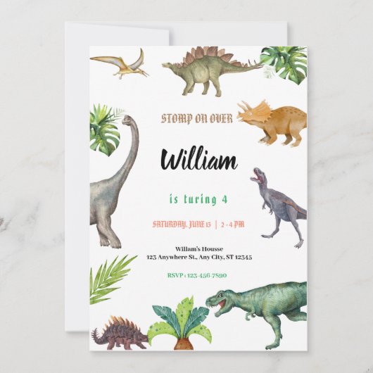 Dinosaur Birthday Party Invitation (Devant)