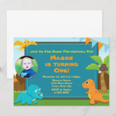 Dinosaur Birthday Party Invitation 1st Birthday Kaart (Voorkant / Achterkant)