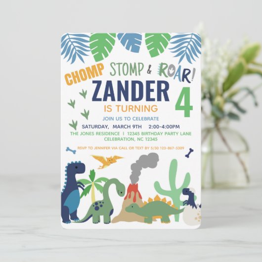 Dinosaur Birthday Party Invitation for Boy Kaart (Staand voorkant)