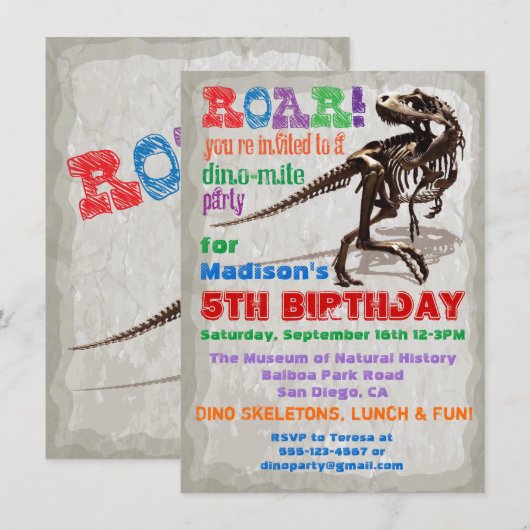 Dinosaur Birthday Party Invitation Kaart (Voorkant / Achterkant)