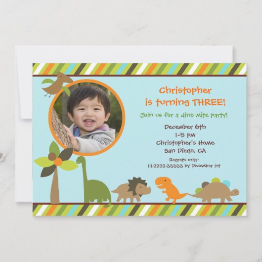 Dinosaur Birthday Party Invitation Kaart (Voorkant)