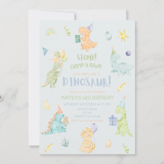 Dinosaur Birthday Party Invitation Kaart (Voorkant)