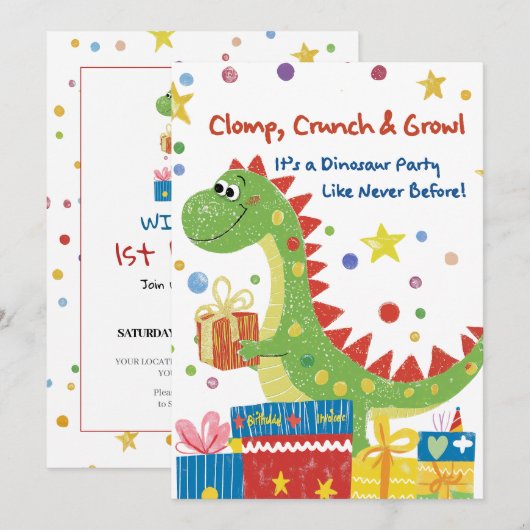 Dinosaur Birthday Party Invitation Kaart (Voorkant / Achterkant)