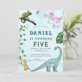 Dinosaur Birthday Party Invitation Kaart (Staand voorkant)