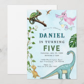 Dinosaur Birthday Party Invitation Kaart (Voorkant / Achterkant)