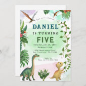 Dinosaur Birthday Party Invitation Kaart (Voorkant / Achterkant)