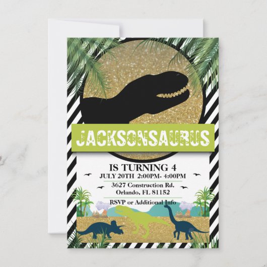 Dinosaur Birthday Party Invitation Kaart (Voorkant)