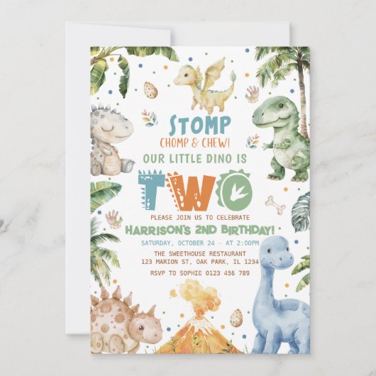 Dinosaur Birthday Party Invitation Kaart (Voorkant)