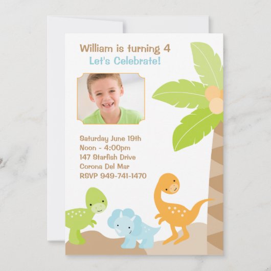 Dinosaur Birthday Party Invitation Kaart (Voorkant)