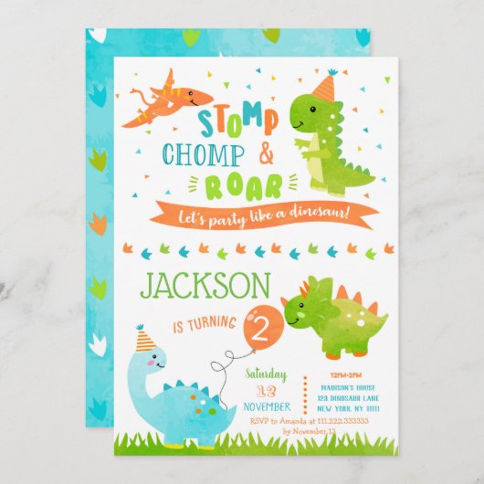 Dinosaur Birthday Party Invitations Kaart (Voorkant / Achterkant)