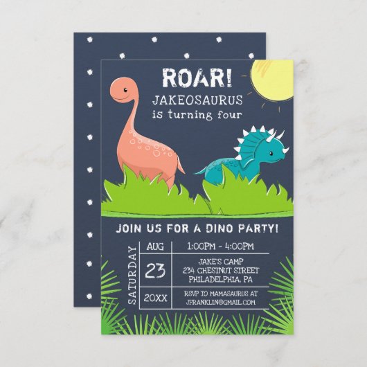 Dinosaur Birthday Party Invitations Kaart (Voorkant / Achterkant)