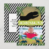 Dinosaur Birthday Party Photo Invitation Kaart (Voorkant / Achterkant)