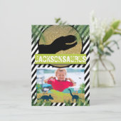 Dinosaur Birthday Party Photo Invitation Kaart (Staand voorkant)