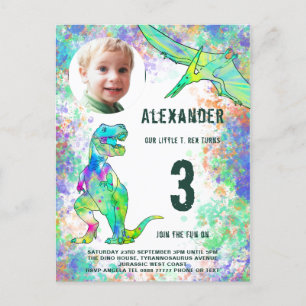 Dinosaur Birthday Party Photo Modern Uitnodiging Briefkaart