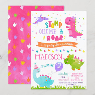 Dinosaur Birthday Party Uitnodigingen voor meisje