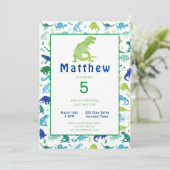 Dinosaur Birthday Party Waterverf Kinder uitnodigi (Staand voorkant)