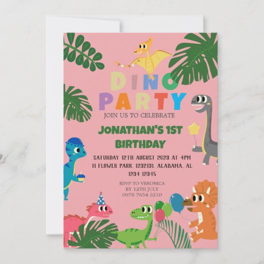 Dinosaur Birthday Simple Cute First Birthday Baby Kaart (Voorkant)
