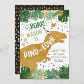 Dinosaur Birthday T-Rex Boy Four Dino Birthday Kaart (Voorkant / Achterkant)