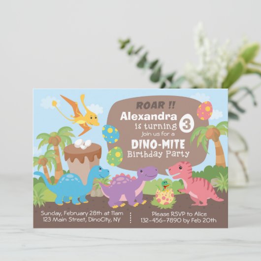 Dinosaur Birthday Uitnodiging (Staand voorkant)