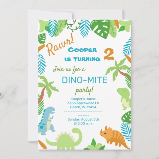 Dinosaur Birthday Uitnodiging (Voorkant)