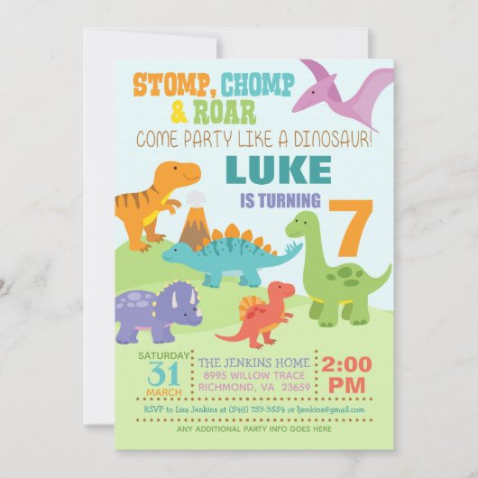 Dinosaur Birthday Uitnodiging (Voorkant)