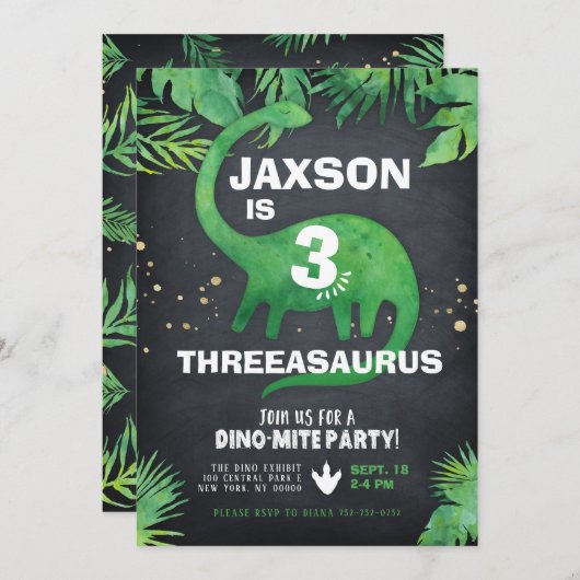 Dinosaur Birthday Uitnodiging (Voorkant / Achterkant)
