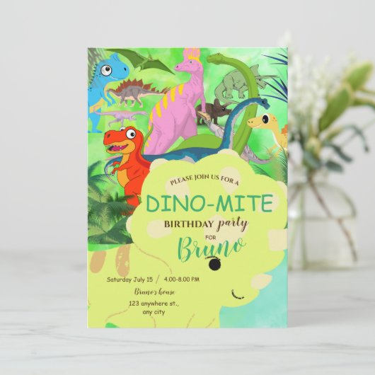 Dinosaur Birthday Uitnodiging (Staand voorkant)