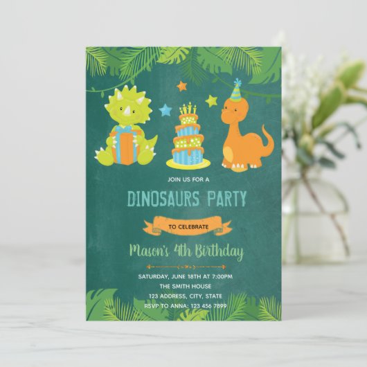 Dinosaur Birthday - uitnodiging (Staand voorkant)