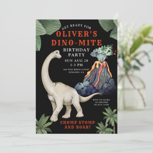 Dinosaur Birthday Uitnodiging (Staand voorkant)