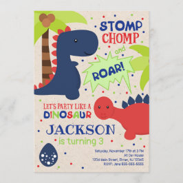 Dinosaur Birthday Uitnodiging voor een jongen