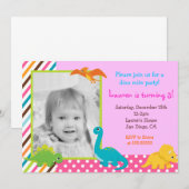Dinosaur Birthday Uitnodiging voor meisje (Voorkant / Achterkant)