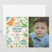 Dinosaur Birthday Uitnodigingen met foto (Voorkant / Achterkant)