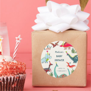 Dinosaur Blue baby shower party Ronde Sticker