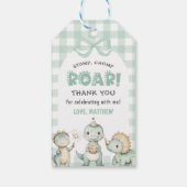 Dinosaur Blue Gingham 1e verjaardagsfeest Cadeaulabel (Achterkant)