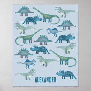 Dinosaur Blue Personalized Poster