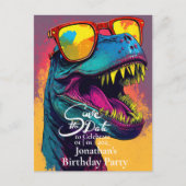 Dinosaur Blue T-Rex Bewaar de datum Briefkaart (Voorkant)