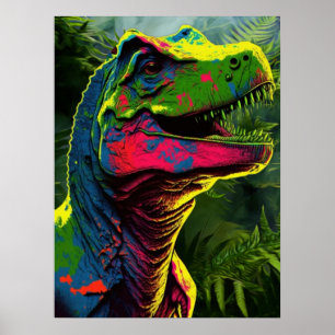 Dinosaur Blue T Rex roze en Oerwoud groene Kindere Poster
