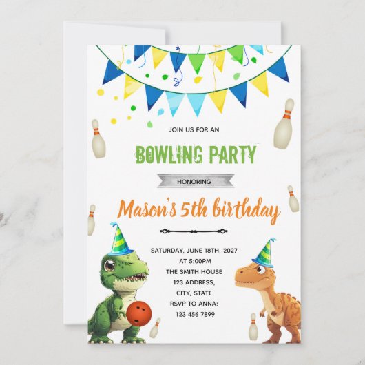 Dinosaur Bowling invitation anniversaire (Devant)