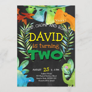 Dinosaur Boy 2nd Birthday Boys Dino Party Kaart