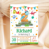 Dinosaur Boy 2nd Birthday Invitation Kaart