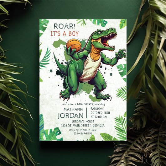 Dinosaur Boy Baby shower Party Kaart