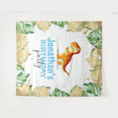 Dinosaur Boy BIRTHDAY Blue Backdrop Wandkleed (Voorkant (horizontaal))