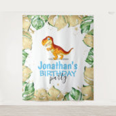 Dinosaur Boy BIRTHDAY Blue Backdrop Wandkleed (Voorkant)