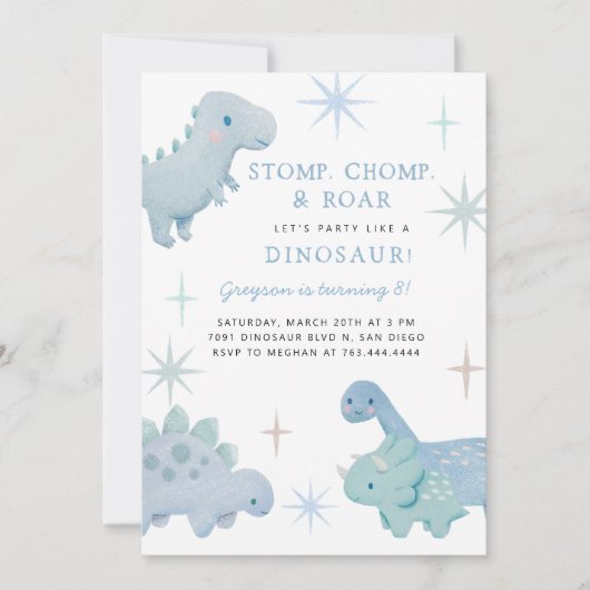 Dinosaur Boy Birthday Party Invitation Kaart (Voorkant)