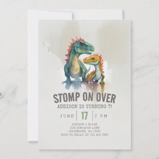 Dinosaur Boy Birthday Party Invitation Kaart (Voorkant)