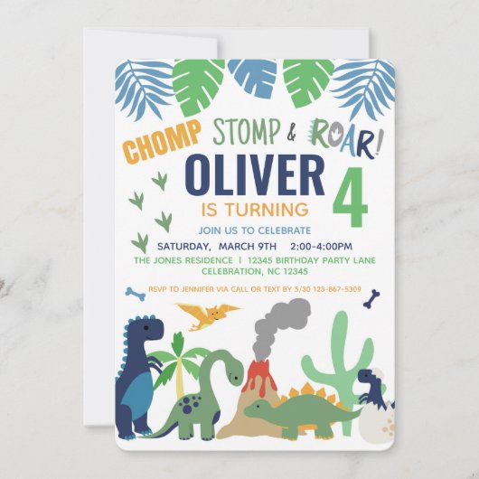 Dinosaur Boy Blue Anniversaire Invitation (Devant)